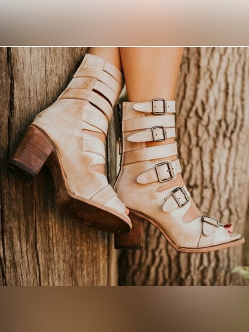NIB Freebird Bond Leather Gladiator Style Block Heel Boots Sandals in Taupe Sz 8